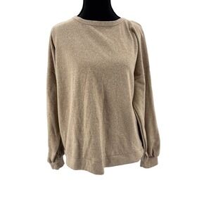 Cozy knit Beige Chenille Balloon Sleeve Cropped Sweater neutral minimalist M